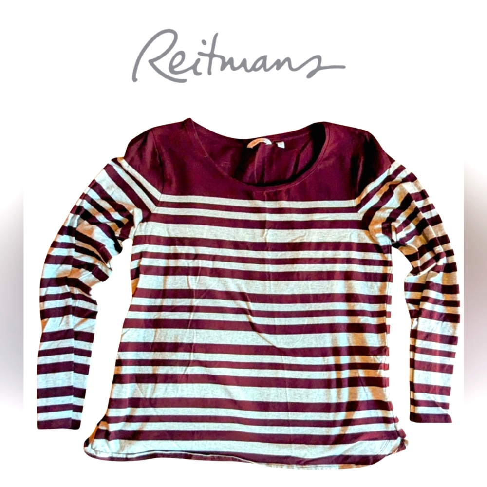 Reitmans size Lg EUC long sleeve burgundy & heather grey lightweight pullover